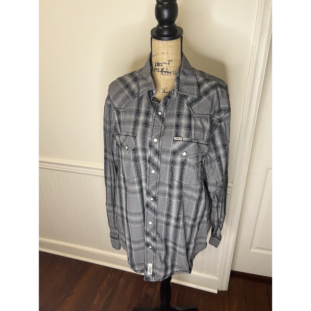 Rafter C Cowboy Collection Snap Button Long Sleeve Size XL Black/Gray‎